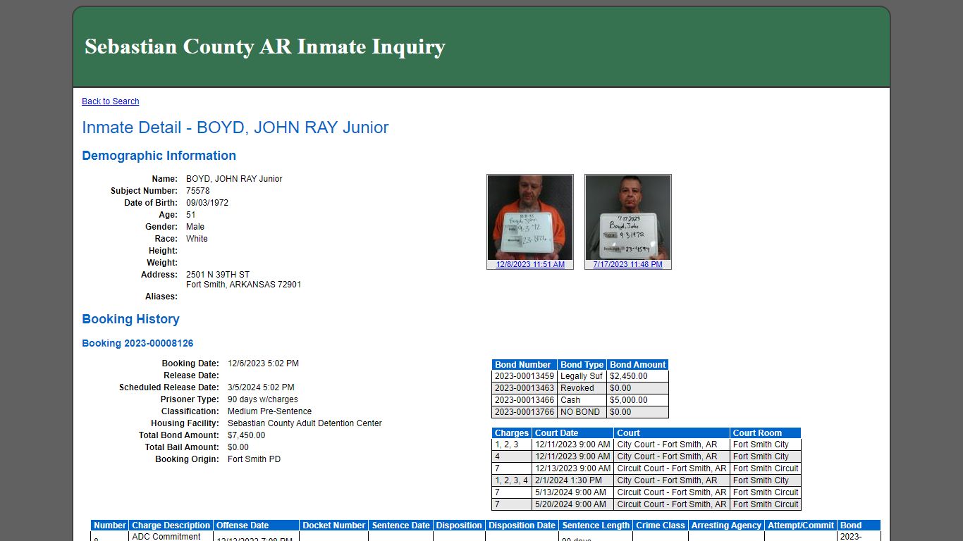 Inmate Detail - BOYD, JOHN RAY Junior